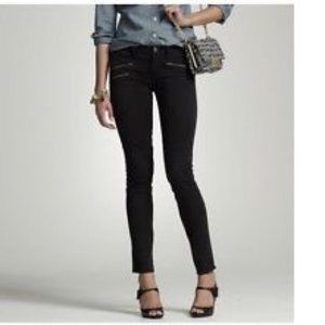 J. Crew Skinny Moto Jean in Black Coated Denim 28